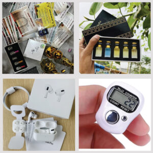 ৫০ টি দোয়া স্টিকার + ৫ টি আতর + ১ টি তাসবি + ১ টি Airpord pro